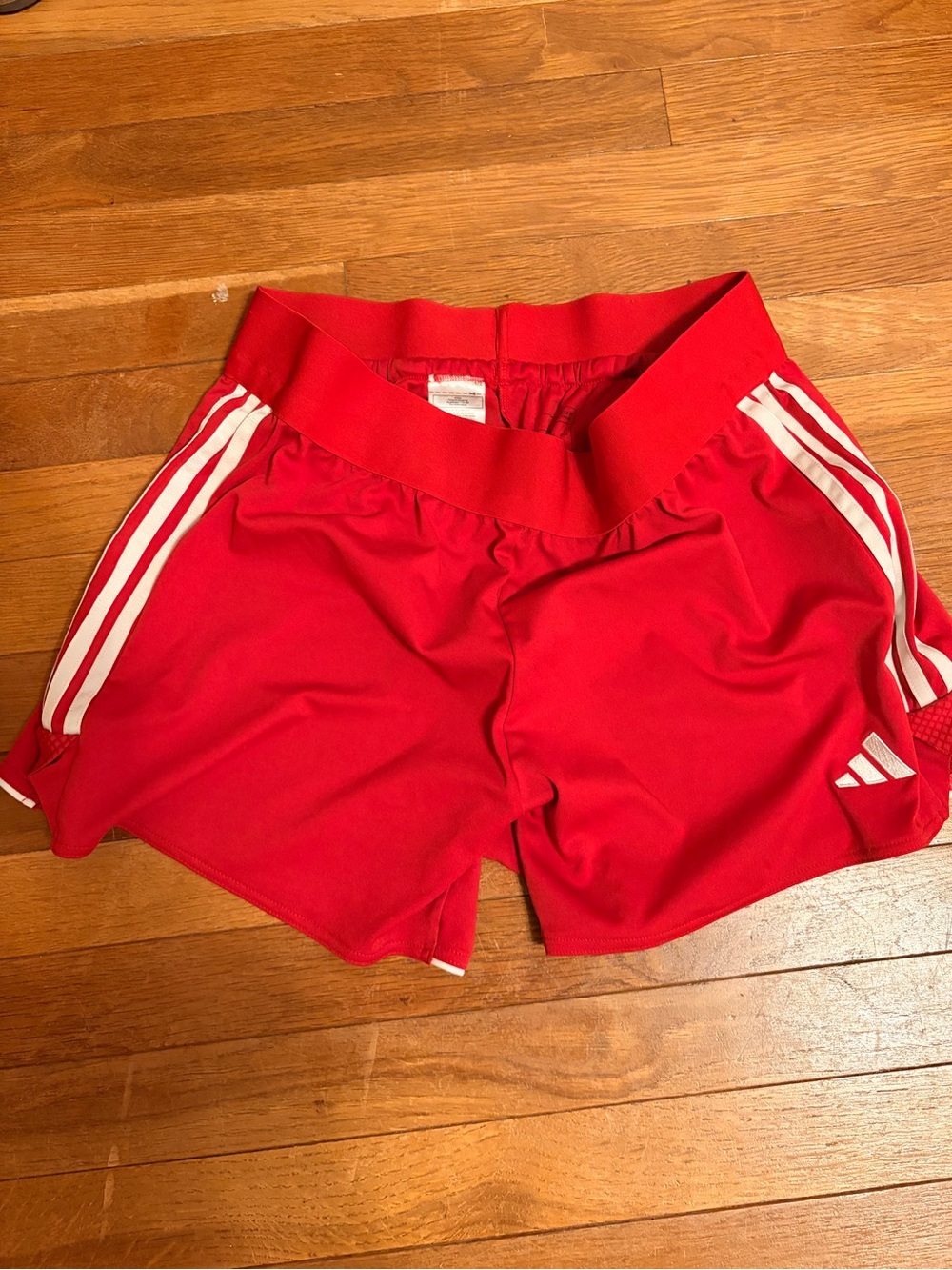 adidas Women's Red Athletic Shorts with White Stripes